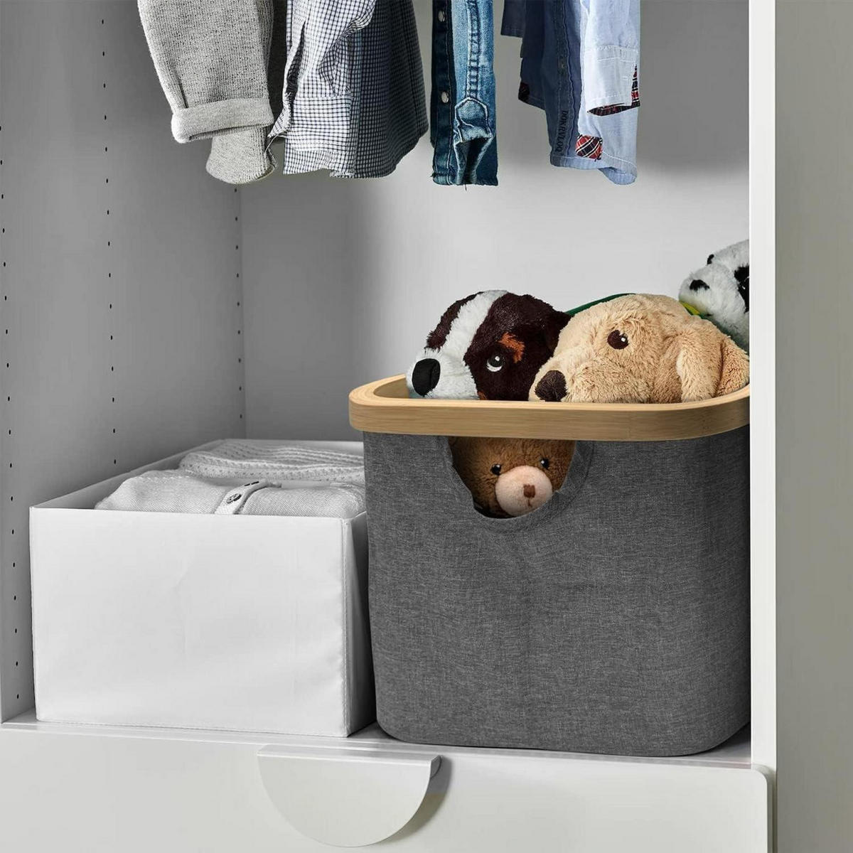 WÄSCHEKORB Faltbar 68L Grau mit Henkel - Grau, Textil (34/37/54cm)