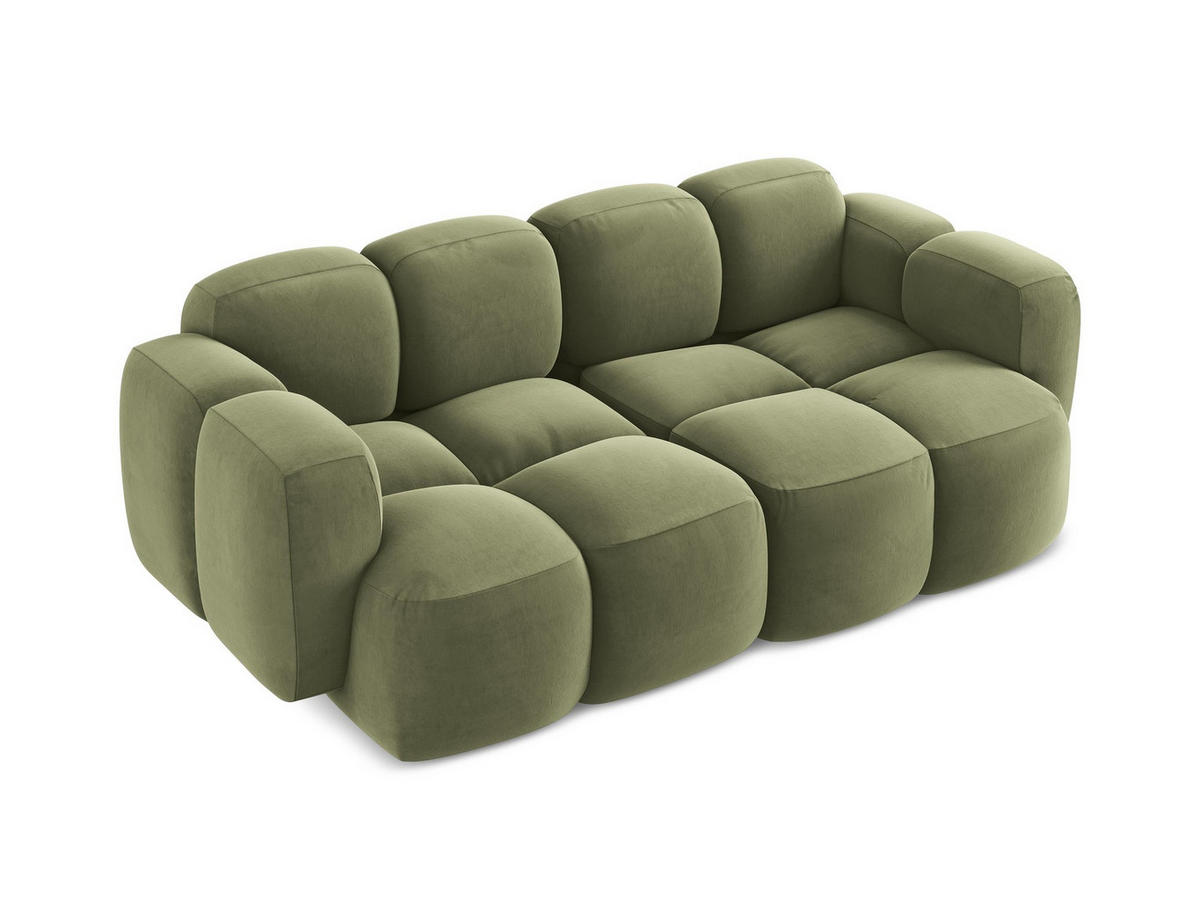 2-SITZER SOFA Samt Stoff Grün - Schwarz/Olivgrün, Holzwerkstoff/Kunststoff (210/72/115cm) - Makamii