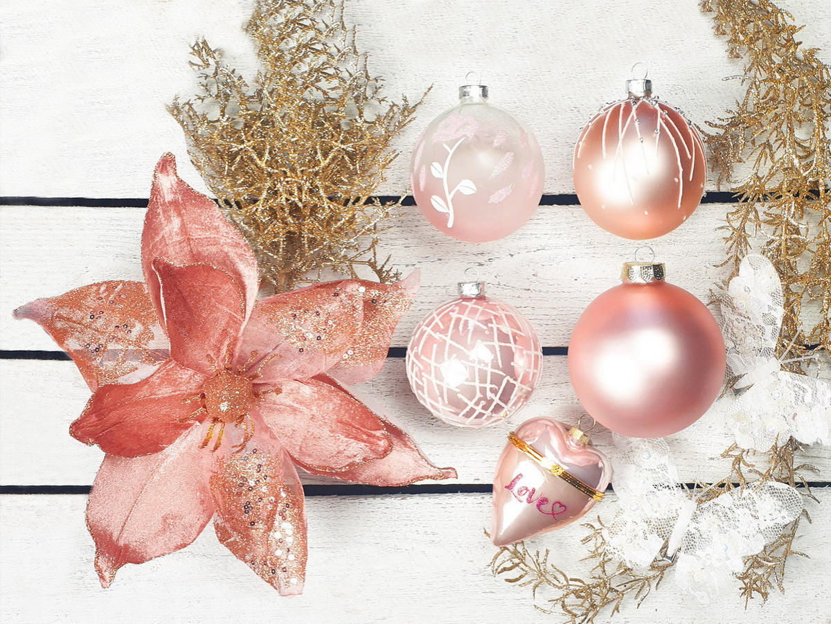LAALU WEIHNACHTSBAUM geschmückt künstlich mit 94 Stk Kugeln CHRISTMAS ROMANCE 210 cm mit Metallständer - Creme/Weiß, Kunststoff (210cm) - LAALU