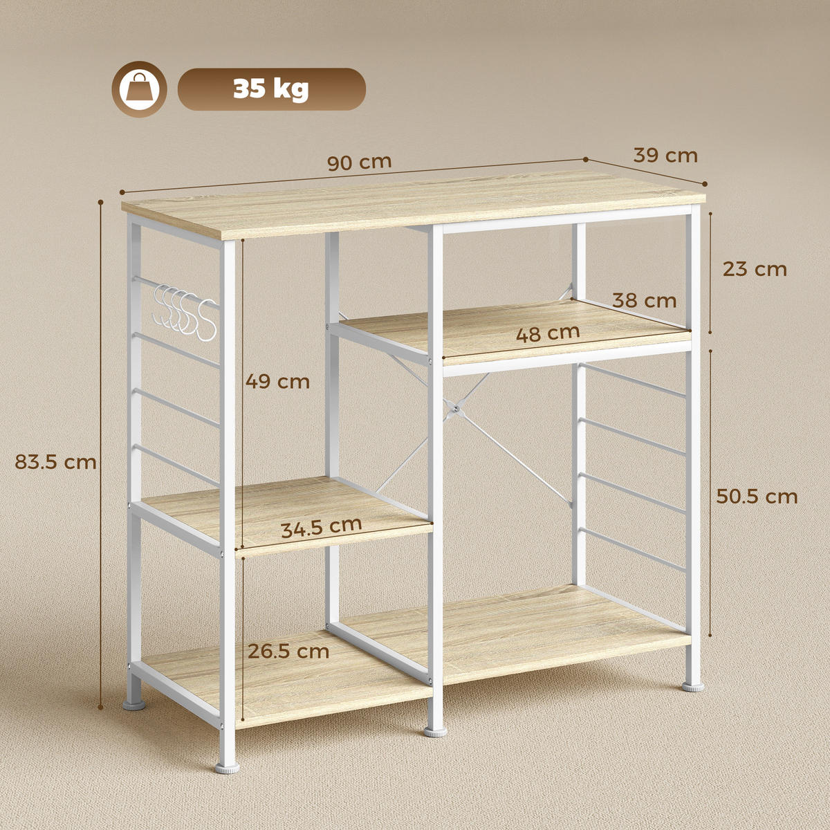KÜCHENREGAL Eichefarben 1 Stück - Eichefarben, Holzwerkstoff (39/83.5/90cm) - GiPP
