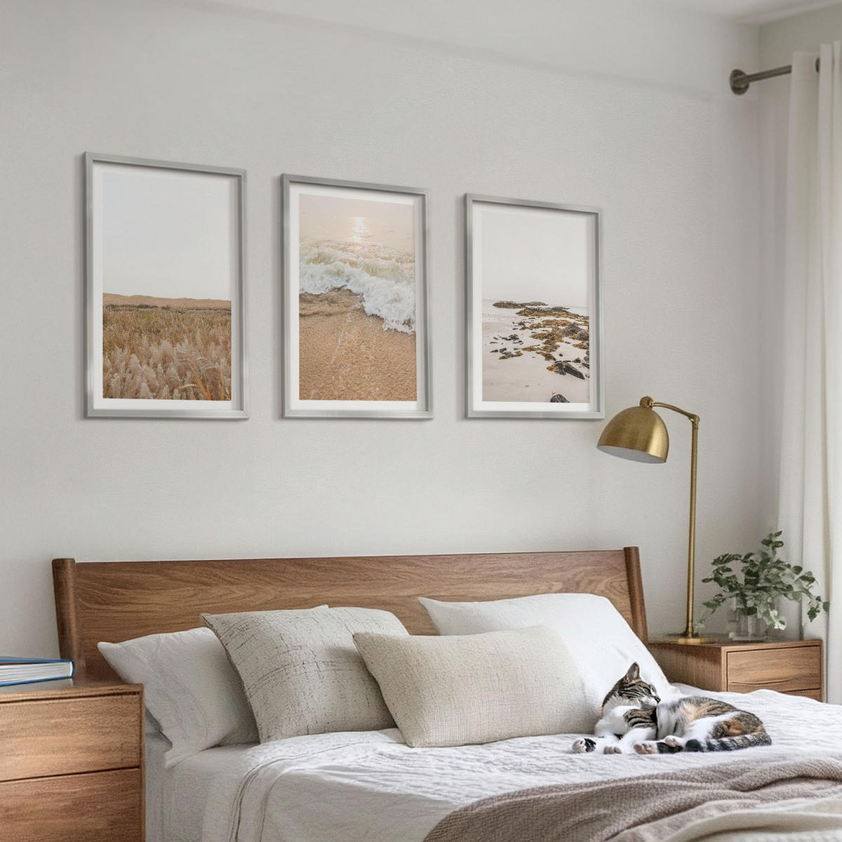WANDBILDER 3er Set - 40x60 cm Silberner Rahmen - Strandwellen, Steine, Sommer - Silberfarben, Kunststoff (40/60cm) - ArtPrintCave