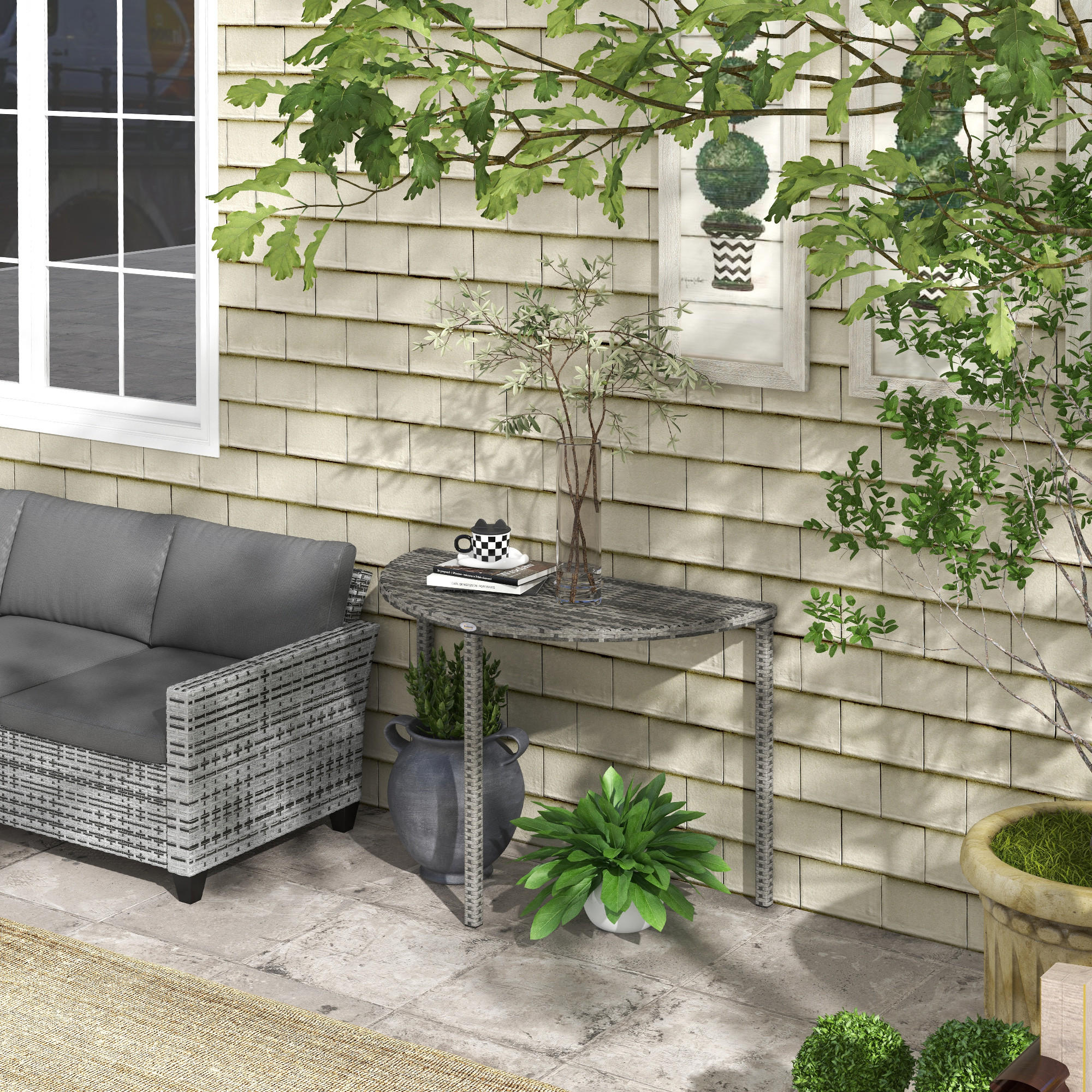 BALKONTISCH, Grau, PE Rattan, Metall - Grau, Kunststoff (100/50/74cm) - Outsunny
