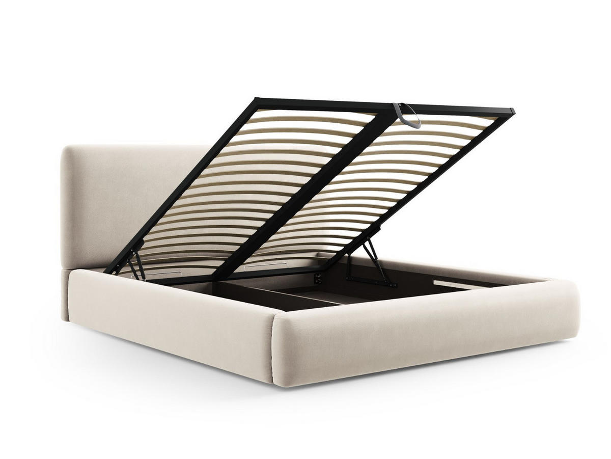 BETT mit Bettkasten und Kopfteil Colonel aus Samt leichtes beige 200x200cm - Creme, Textil (200/200cm) - Cosmopolitan Design