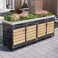 MÜLLTONNENBOX Pflanzkasten Holzoptik horizontal Schloss - Schwarz, Metall (262/120/79cm) - LEBENLANG