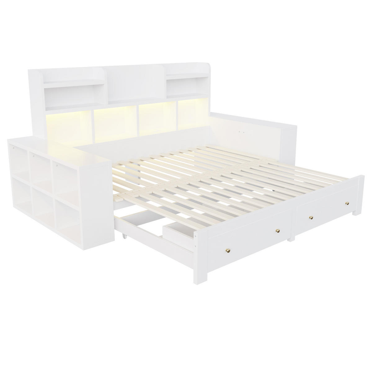AUSZIEHBETT 90/180/200 cm mit Ablagefächern und Schubladen, DE-41646, in Weiß - Weiß, Holzwerkstoff (90/200cm) - ComfortXL