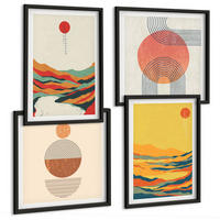 BILDER SET 4er Set - 50x50 cm & 40x60 cm Schwarzer Rahmen - Farbenfrohe Muster der Japandi-Flussberge - Schwarz, Kunststoff (50/50cm) - TULUP