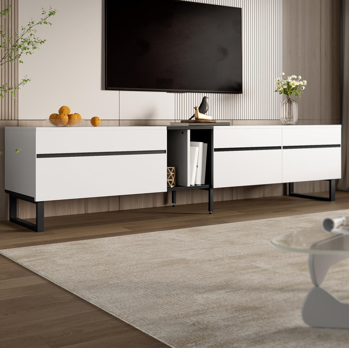 TV-LOWBOARD mit Klappfach und 2 Türen 180 cm Weiß - Weiß, Holzwerkstoff (38/45/180cm) - Beauniv