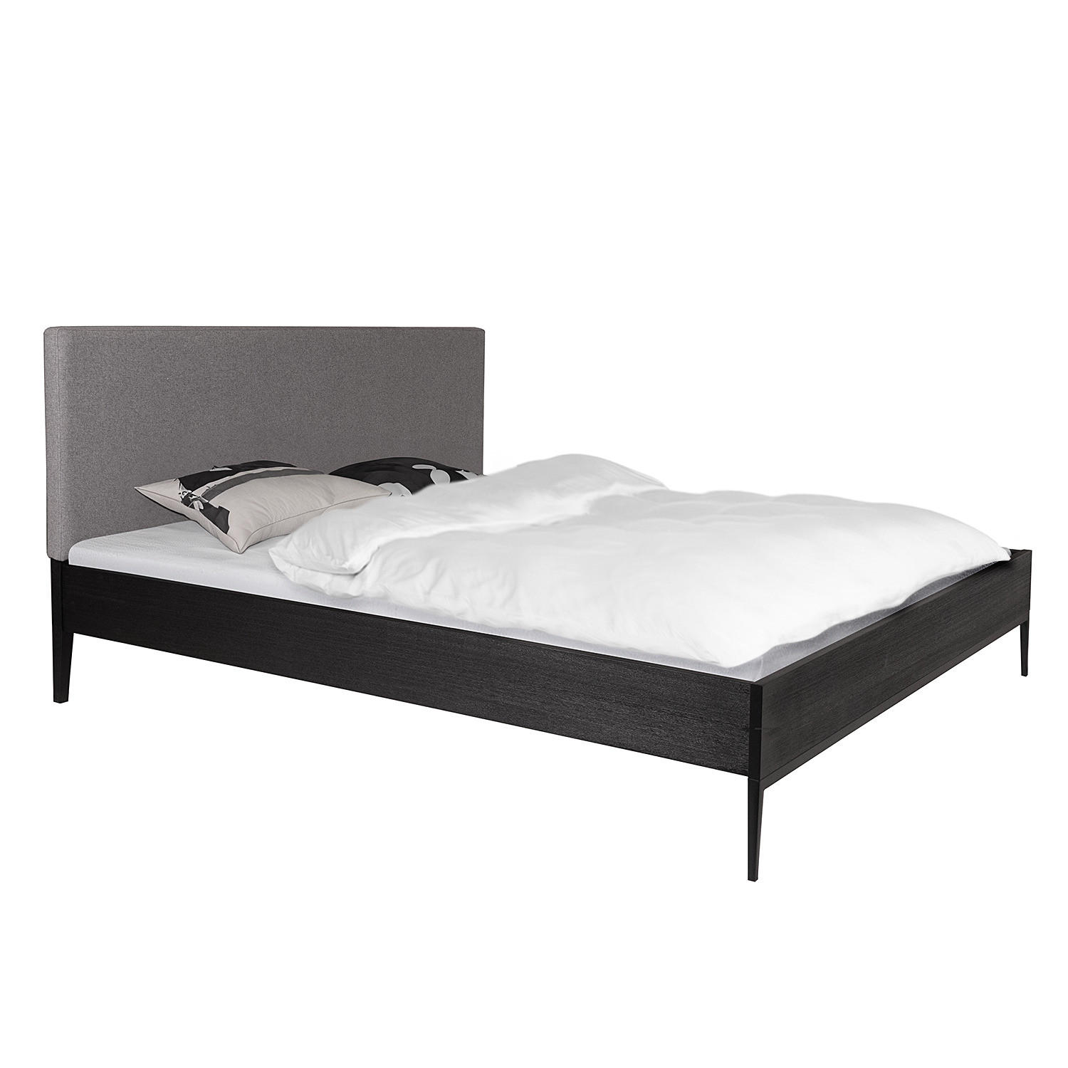 BETTGESTELL - Webstoff / Echtholzfurnier, Grau / Paulownia Schwarz - Grau, Textil (180/200cm) - home24