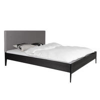 BETTGESTELL - Webstoff / Echtholzfurnier, Grau / Paulownia Schwarz - Grau, Textil (180/200cm) - home24