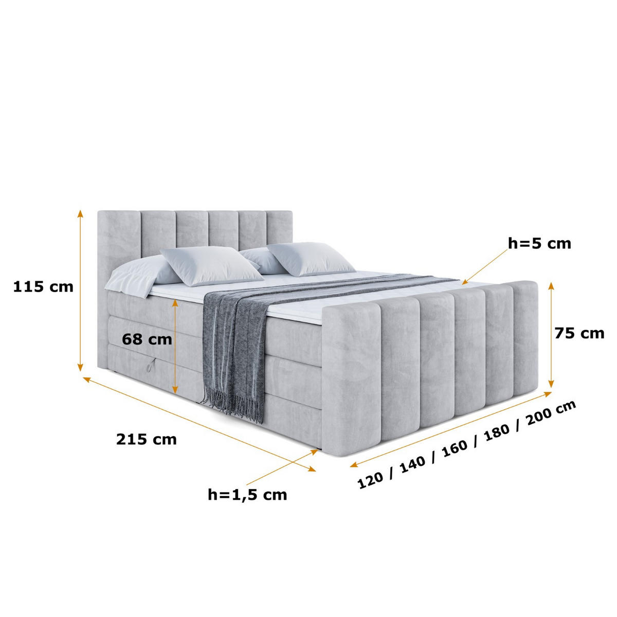 BOXSPRINGBETT BOXI1-Z KING - 160x200 - H3/H4 - Hellgrau - Hellgrau, Holzwerkstoff (160/200cm) - ALTDECOR