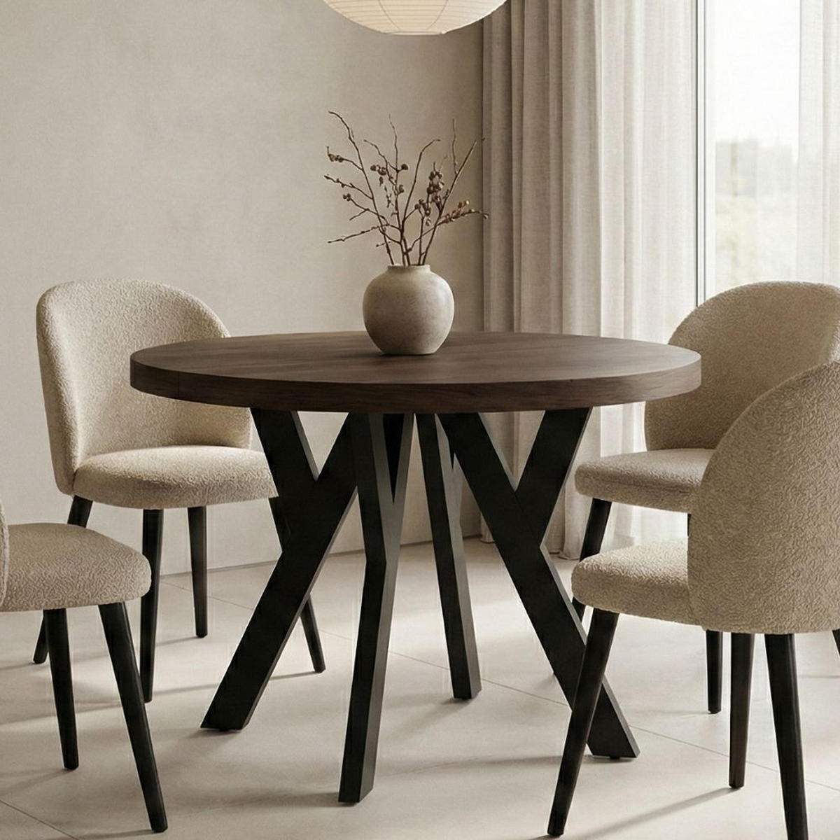 ESSTISCH Runder Ausziehbarer PERO 90/190, Eiche Lefkas/Schwarz - Dunkelbraun, Holz (190/90/77cm) - Dekori_Interiors