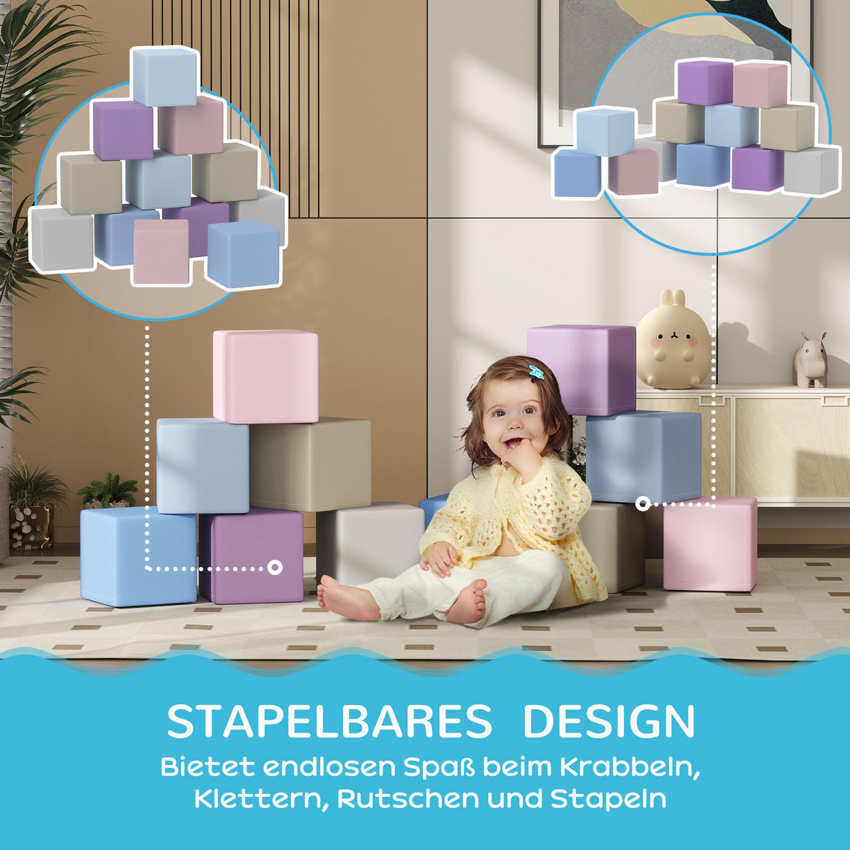 SOFTBAUSTEINE - Grau/Hellblau, Kunststoff (20/20/20cm) - HOMCOM