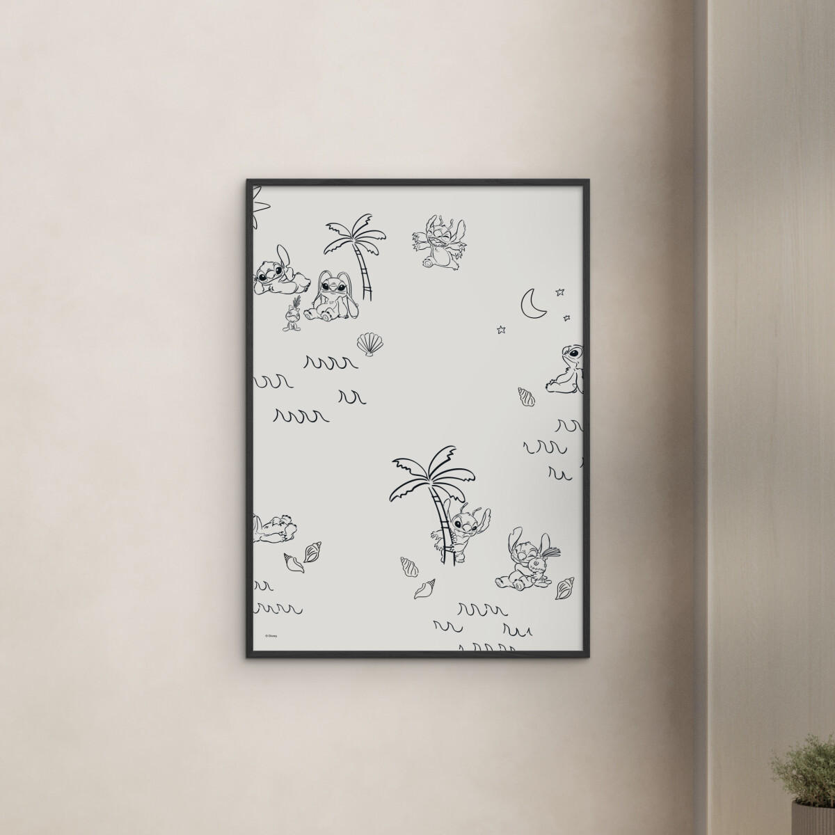 POSTER mit Rahmen Disney - Disney - Stitch Island Pattern - Beige/Schwarz, Holz/Papier (70/100cm) - Poster&Frame
