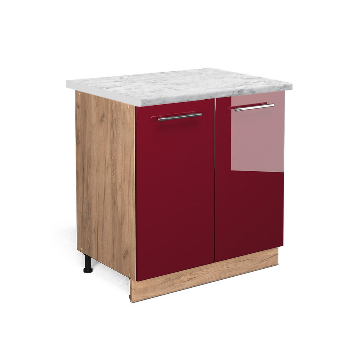KÜCHENUNTERSCHRANK Fame-Line Bordeaux Hochglanz 80 cm mit Regal, AP Marmor - Honigeiche/Bordeaux, Holzwerkstoff (80/82/60cm) - Vicco