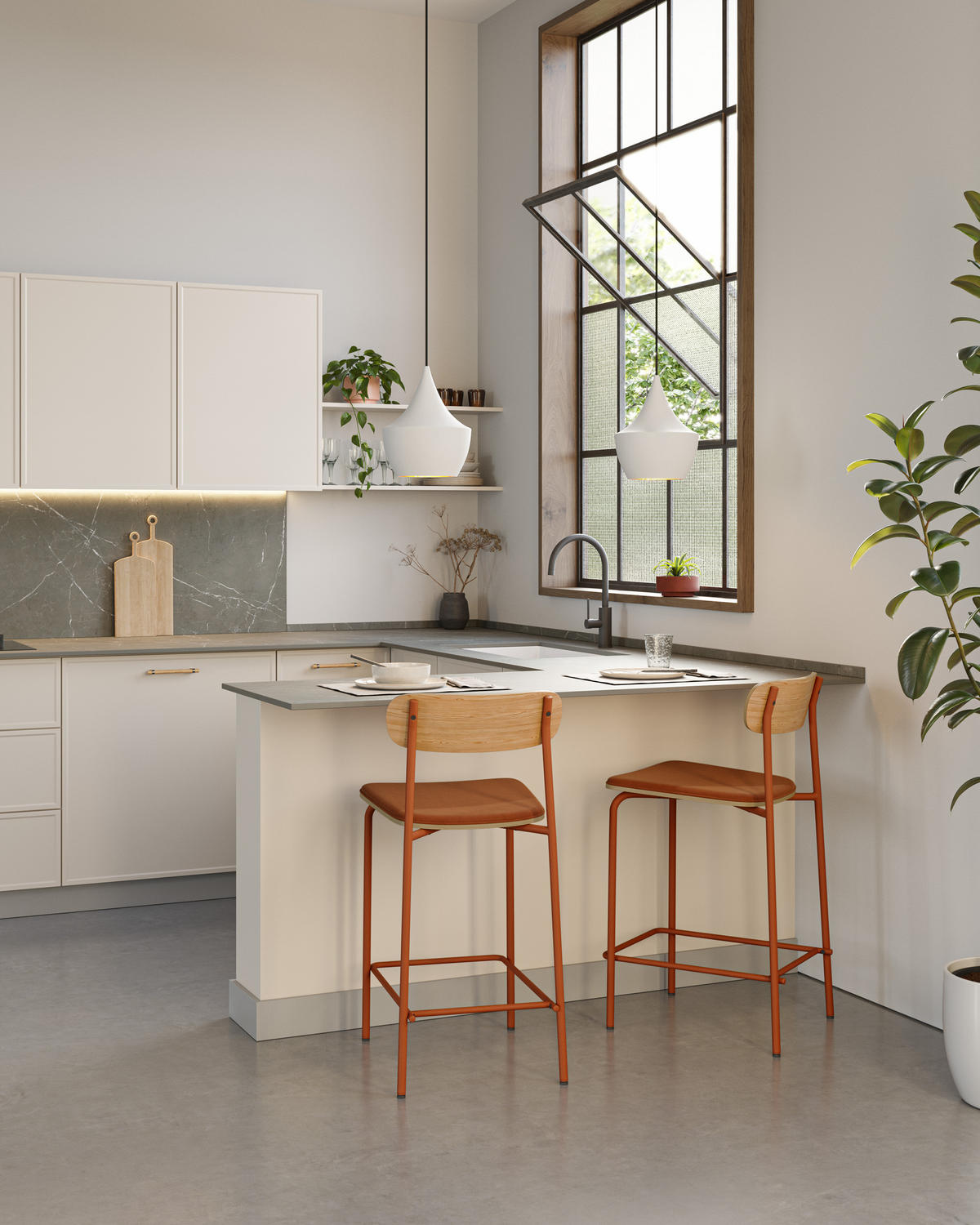 BARHOCKER (Set aus 2) aus Stoff mit schwarzen Metallbeinen - adriana 42/48/66 cm - Orange, Textil (48/66/42cm) - Drawer