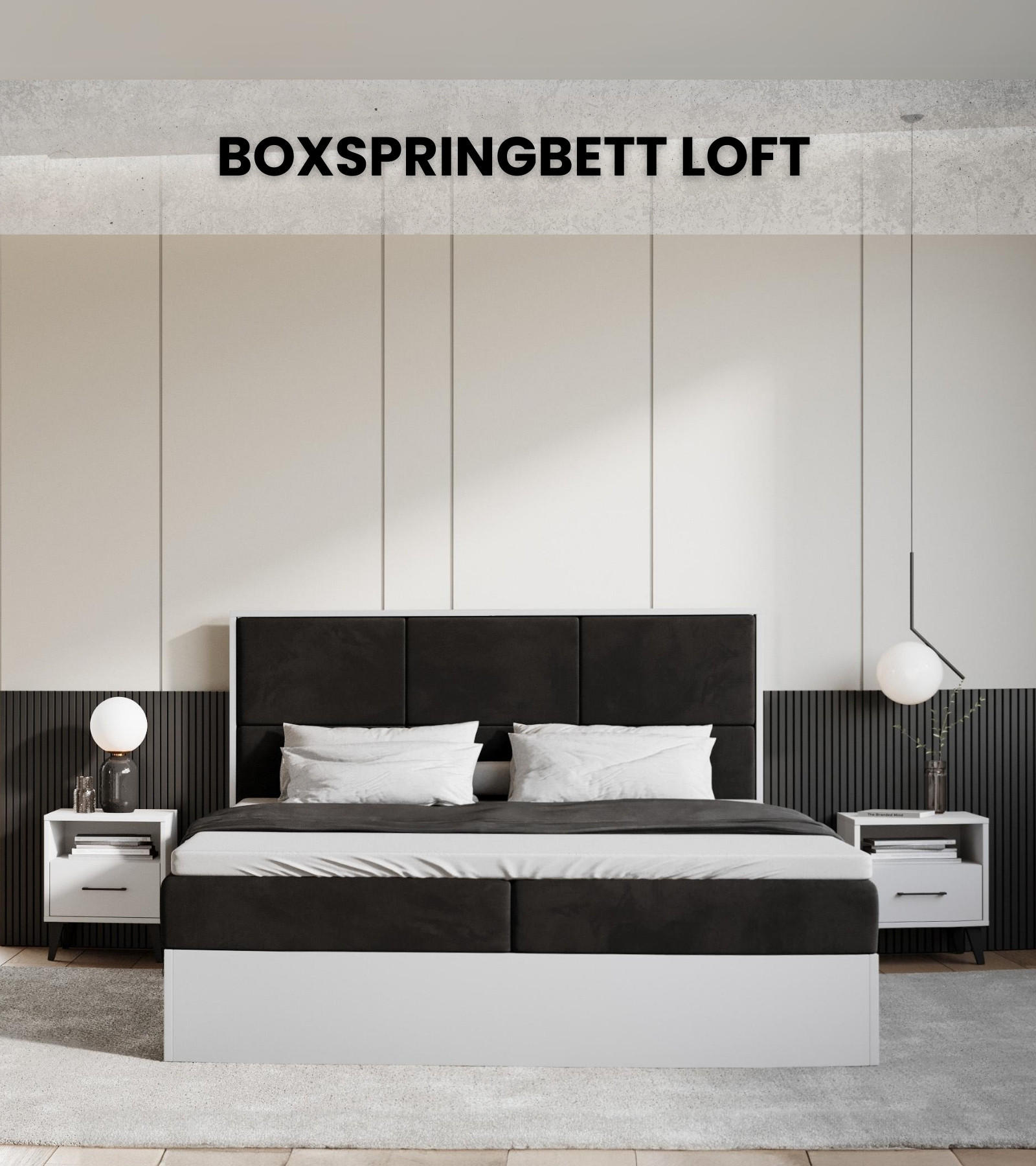 BOXBETT Loft mit Topper 140/200 Schwarz - Schwarz/Weiß, Holzwerkstoff/Textil (140/200cm) - Bromarkt