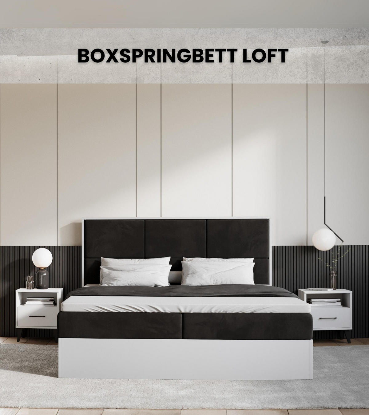 BOXBETT Loft mit Topper 140/200 Schwarz - Schwarz/Weiß, Holzwerkstoff/Textil (140/200cm) - Bromarkt