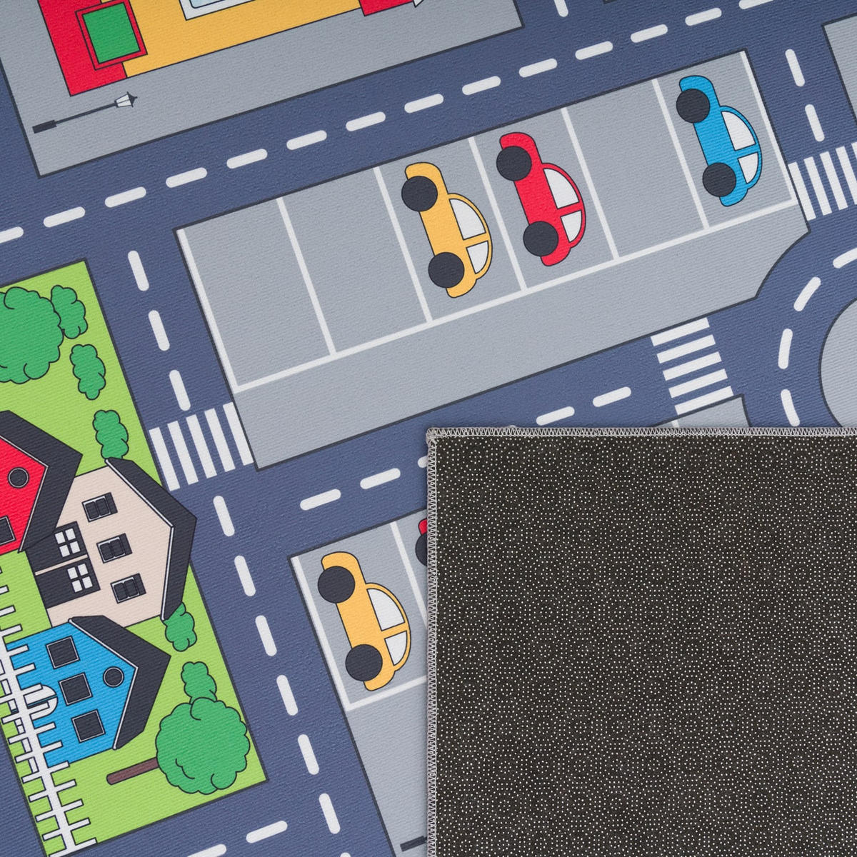 KINDERTEPPICH Waschbar, mit Dorf‑ und Bauernhofplan‑Muster, Grau, Ø 200 cm - Grau, Textil (200/200cm) - KADIMA DESIGN