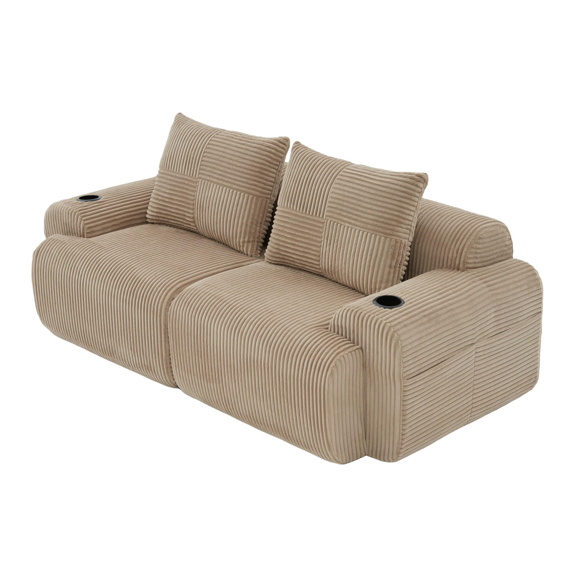 2-SITZER Sofa Cord mit Getränkehalter und Seitentasche 200/99/80 cm Sandfarben - Sandfarben, Textil (99/80/200cm) - Redom