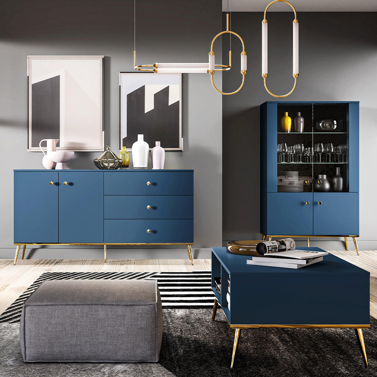 VITRINE Thalia Blau - Blau, Holzwerkstoff (92/152/40cm) - Petits-meubles
