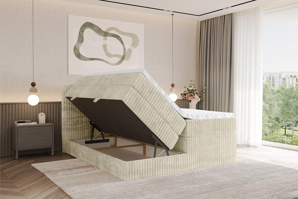 BOXBETT mit Matratze H3|H4 - NINA KING - 160x200 cm - Creme - Magnolie, Holzwerkstoff (160/200cm) - ALTDECOR