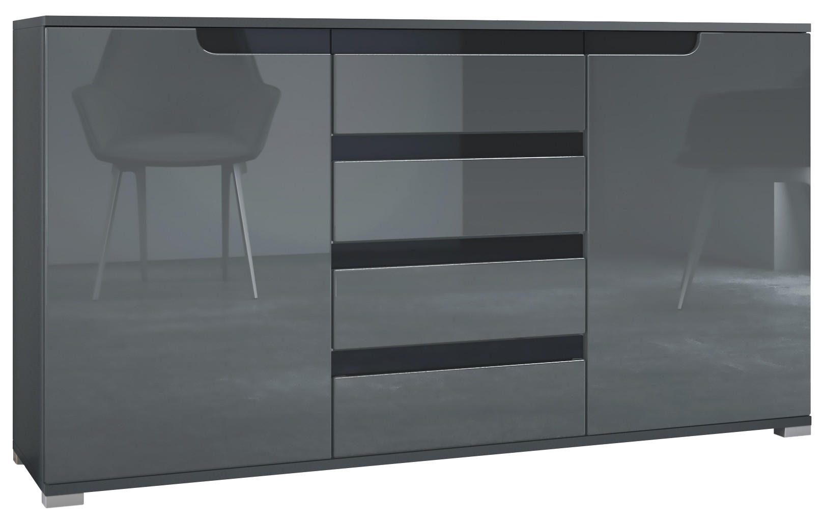 SIDEBOARD Sylt Grau Hochglanz / Schwarz Hochglanz - Grau, Holzwerkstoff (138.5/75.5/35cm) - Vladon