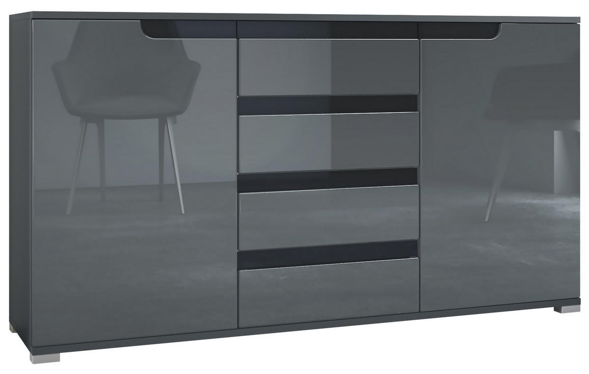 SIDEBOARD Sylt Grau Hochglanz / Schwarz Hochglanz - Grau, Holzwerkstoff (138.5/75.5/35cm) - Vladon