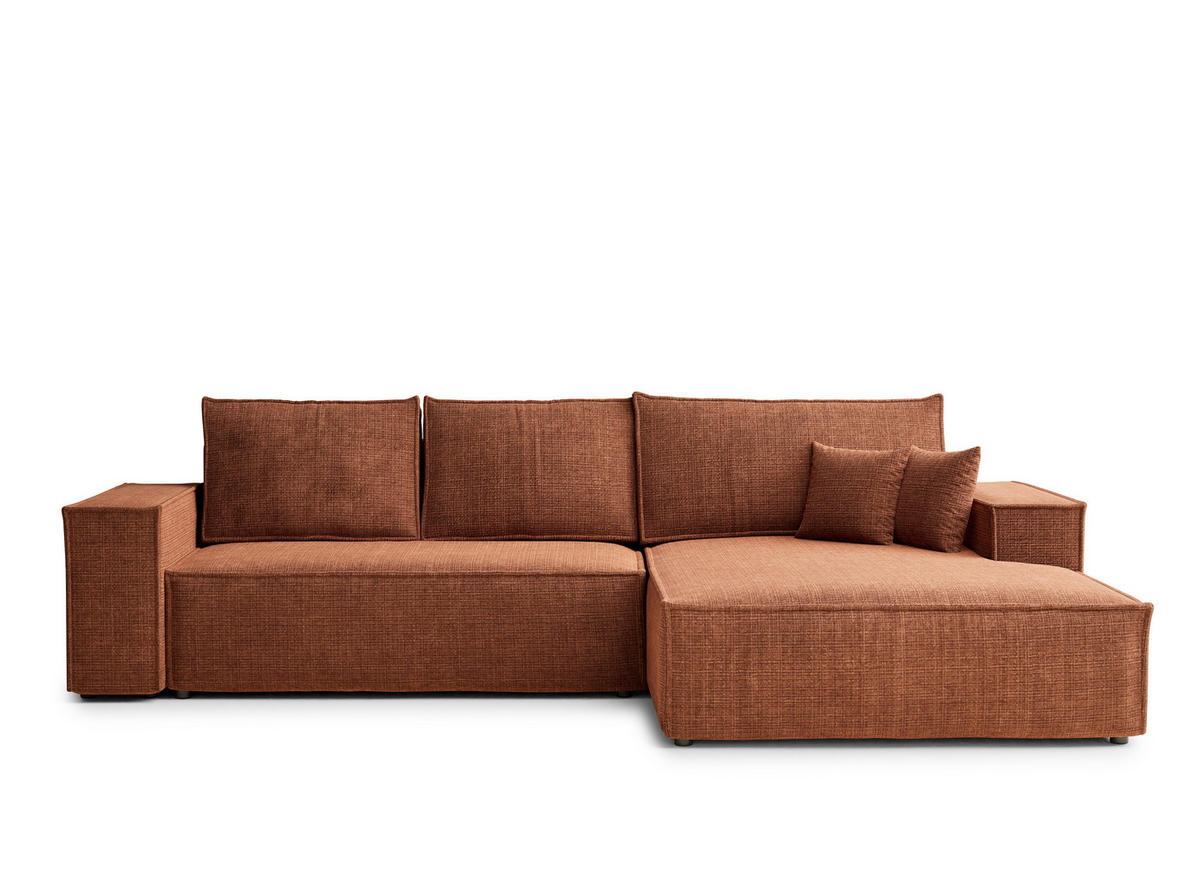 ECKSOFA Maze Kupferfarbe Chenille-Stoff - Rechts Seite - Schwarz/Kupferfarben, Holz/Holzwerkstoff (294/185cm) - Maison de Reve