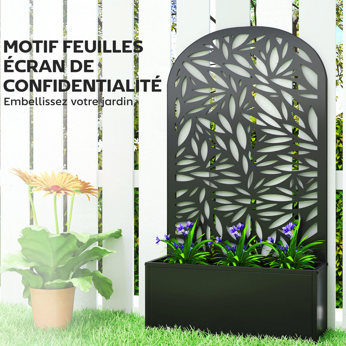 HOCHBEET DE-12289 mit Rankgitter wandmontierbar, 61/23/113 cm Schwarz - Schwarz, Metall (61/113/23cm) - ComfortXL