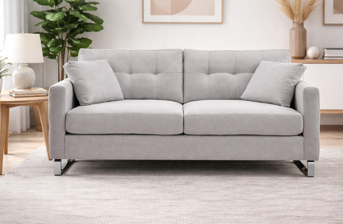 SOFA hellgrau Flachgewebe 2,5-Sitzer 203 cm, Couch mit Steppoptik - Chromfarben/Hellgrau, Holz/Textil (203/92/94cm) - Inn.Furn