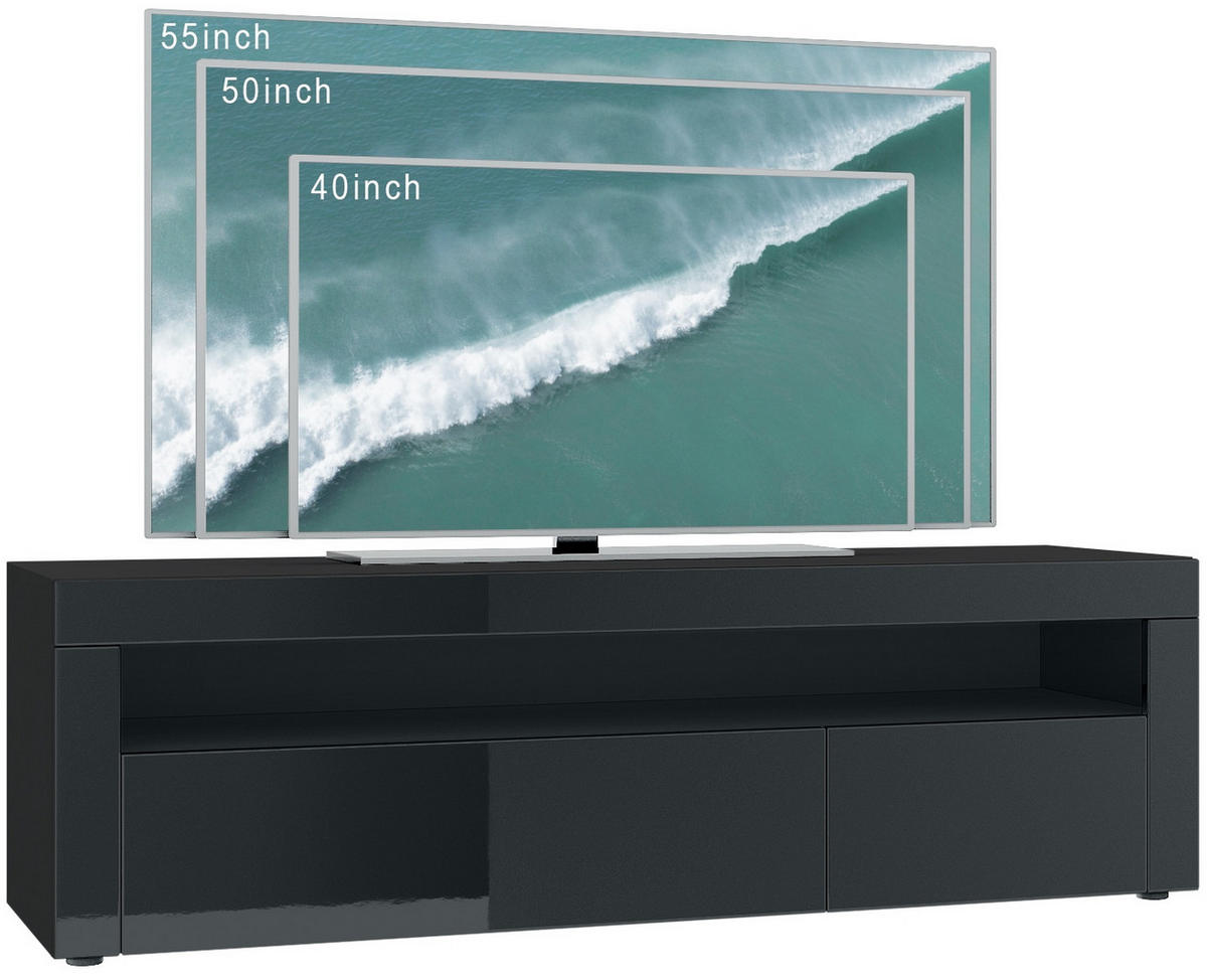 LOWBOARD Valencia Weiß Hochglanz / Schwarz Hochglanz - Schwarz Hochglanz/Weiß Hochglanz, Holzwerkstoff (155/46/40cm) - Vladon