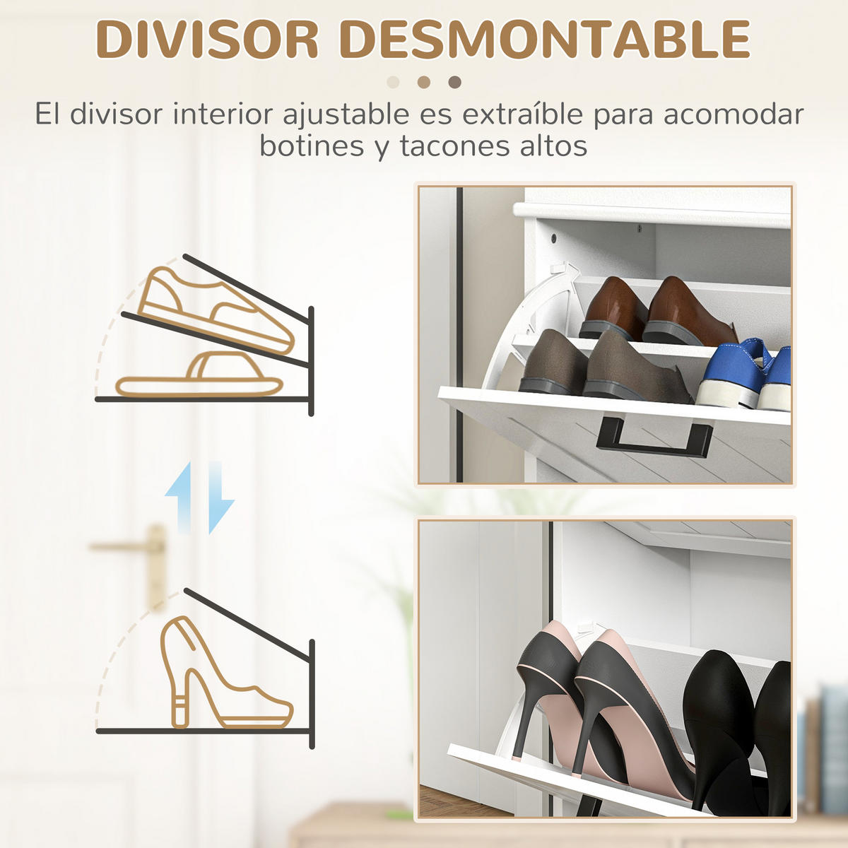 SCHUHSCHRANK,SCHMAL 2 Klappschubladen für 10 Paar,weiß - Weiß, Holzwerkstoff (54/82.5/24cm) - Vallsero