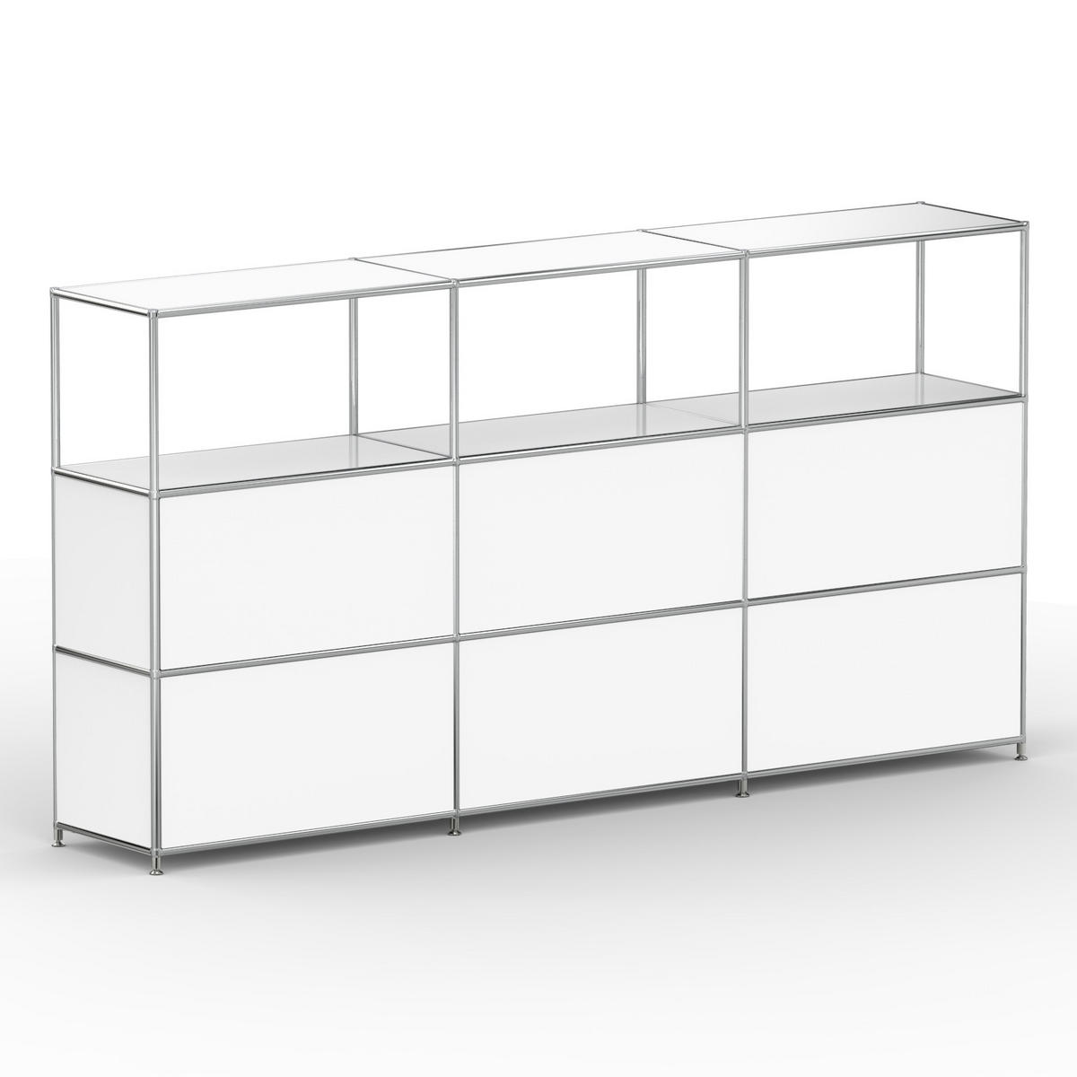 HOCHSCHRANK, 3 offene Fächer, 6 Klappen, Breite 227 cm, Signalweiß - Chromfarben/Silberfarben, Metall (40/118/227.2cm) - Versee
