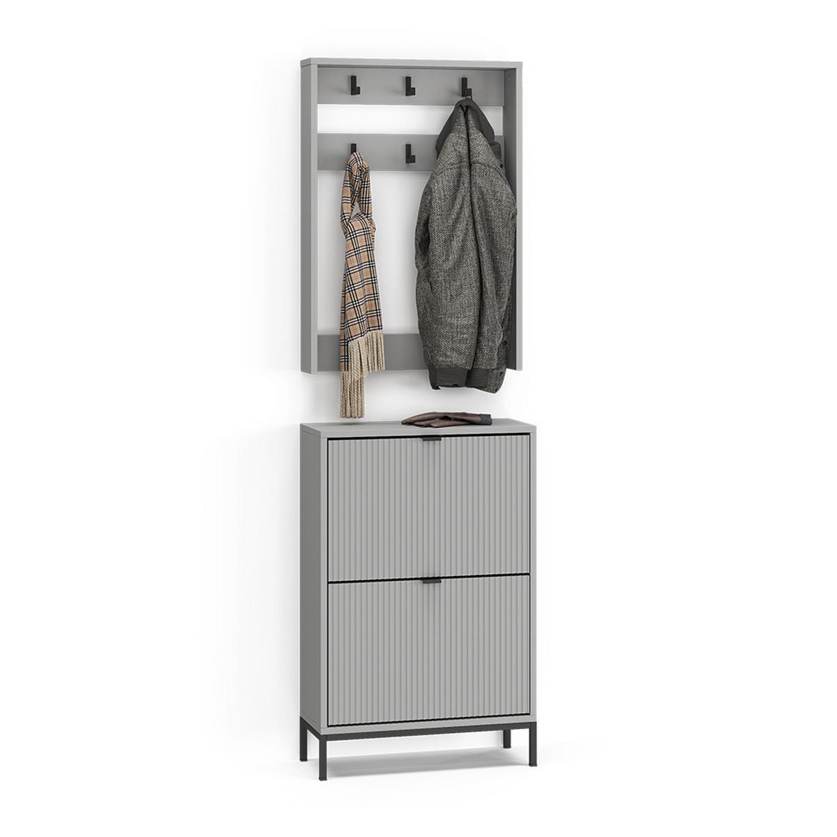 GARDEROBE Eliza Grau 60 x 92 cm Set, 2 Teile - Grau, Holzwerkstoff (60/92/24cm) - Vicco