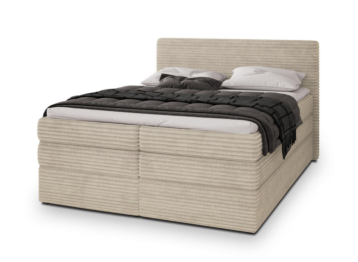 POSTEL BOXSPRING LUNERA 160x200 cm, s matrací a úložným prostorem, krémová - krémová, kompozitní dřevo/textil (160/200cm) - MASSENO