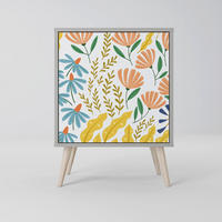 SIDEBOARD HELLO SPRING, Grau, 57,5x42x77,5 cm, Schräge Buchenholzfüße - Buchefarben/Multicolor, Holzwerkstoff/Buchenholz (57.5/77.5/42cm) - SpaceRebels