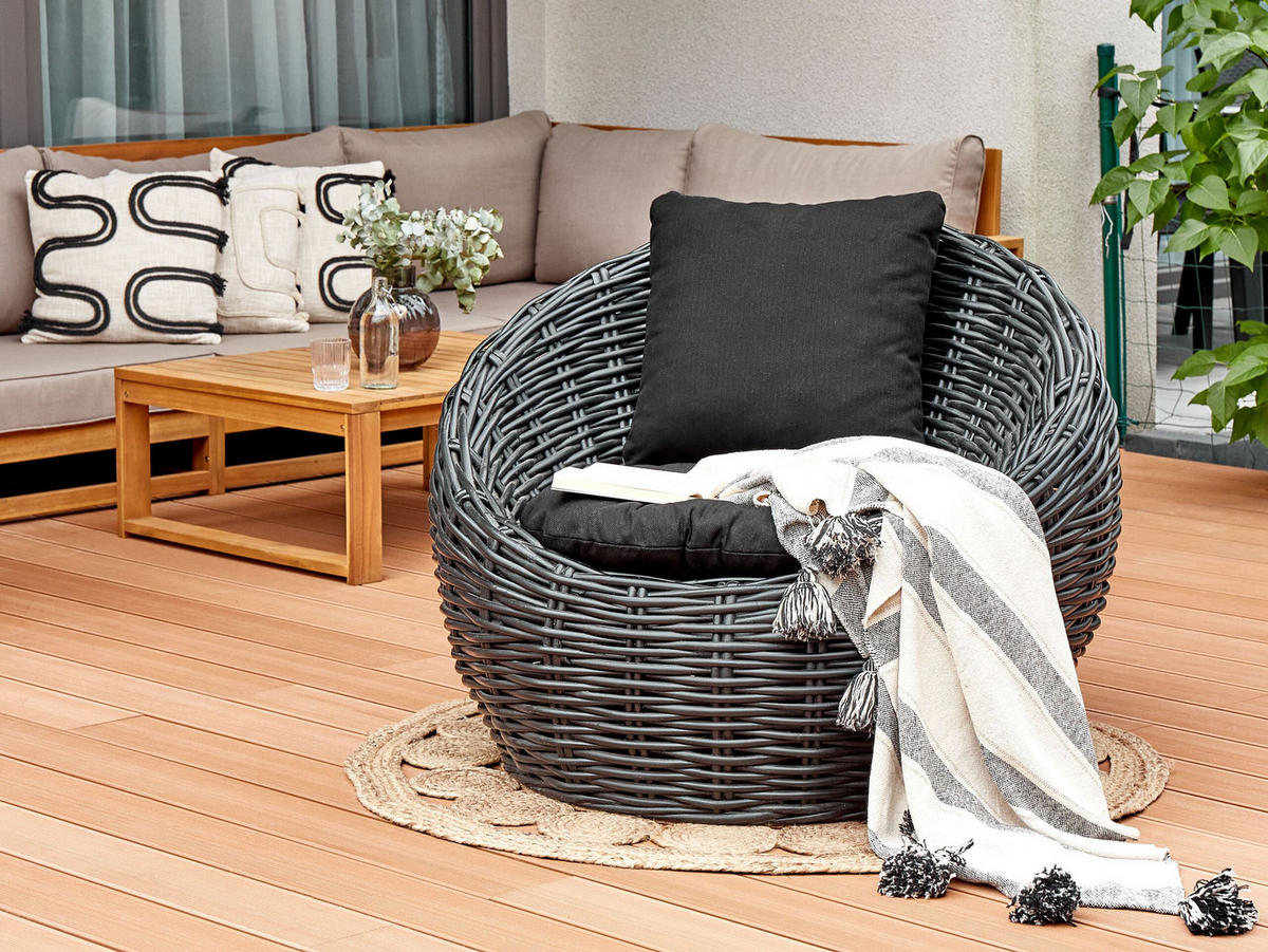 RATTANSTUHL Rattan schwarz Lerici - Schwarz, Naturmaterialien (97/80/55cm) - Beliani