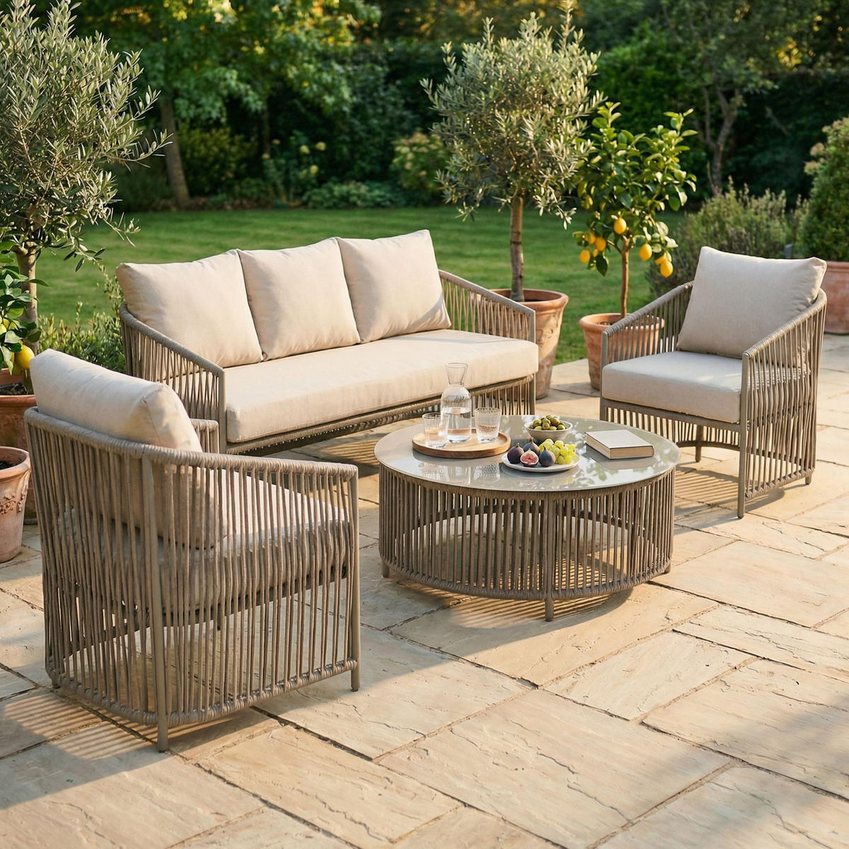 GARTENLOUNGE KULO 4er Set champagne - Champagner, Textil - IDIMEX