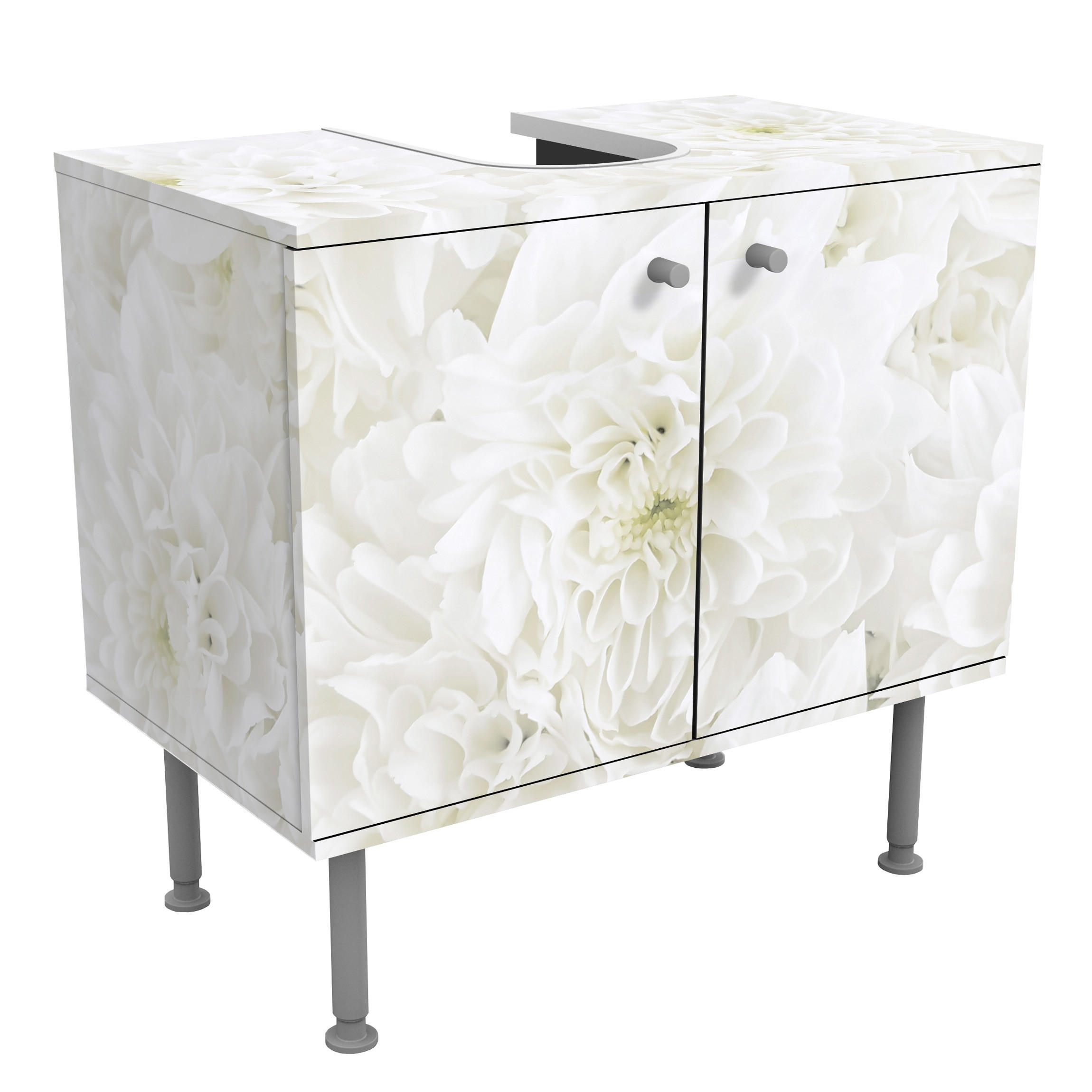 WASCHBECKENUNTERSCHRANK Dahlien Blumenmeer weiß 60/55/35 cm - Weiß, Holzwerkstoff (60/55/35cm) - Bilderwelten