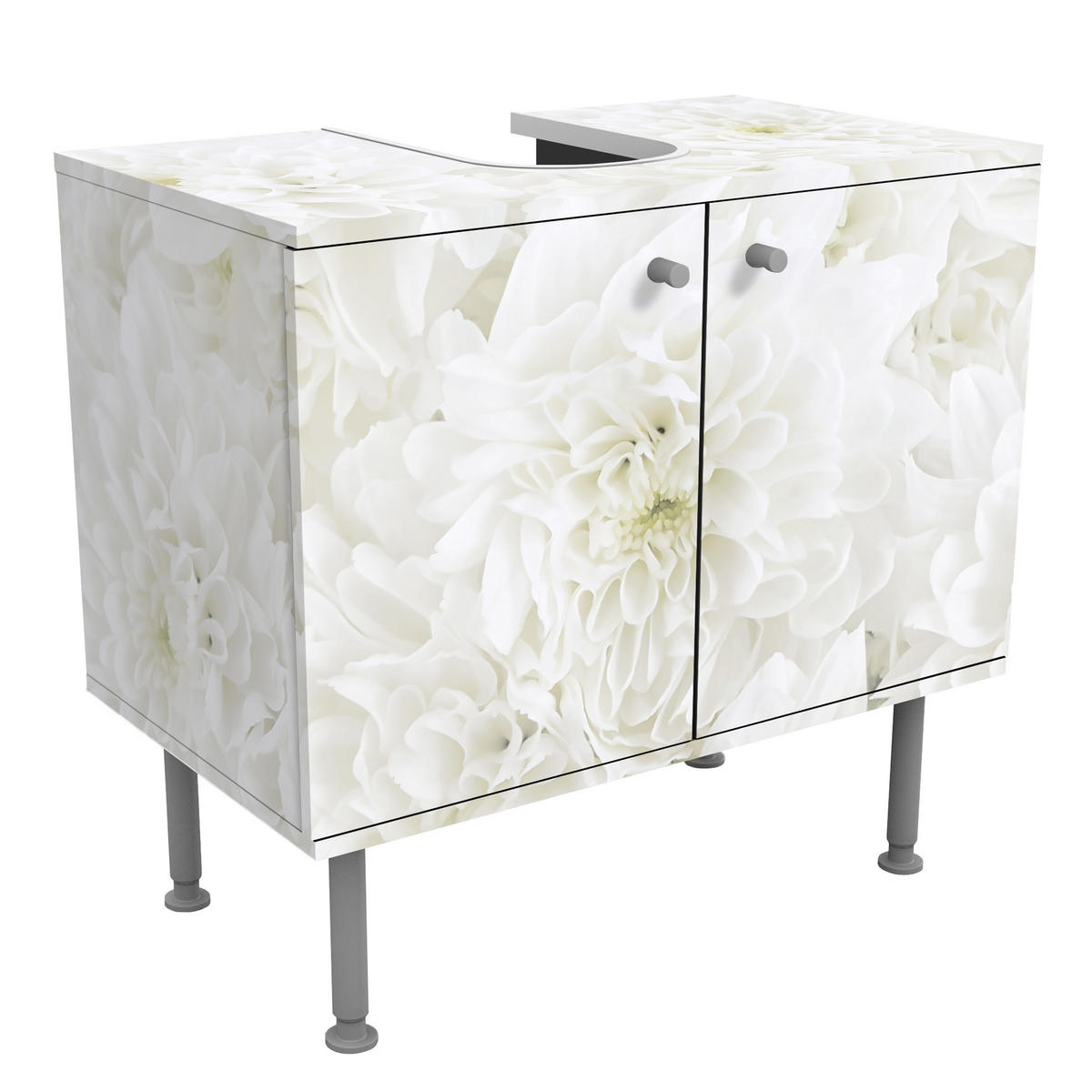 WASCHBECKENUNTERSCHRANK Dahlien Blumenmeer weiß 60/55/35 cm - Weiß, Holzwerkstoff (60/55/35cm) - Bilderwelten