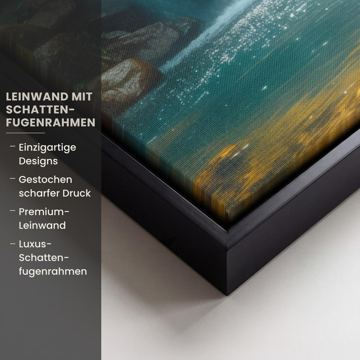 LEINWAND Bilder mit Rahmen - Wasserfall - Dschungel - Sonne - Grün - Natur - 70x100 - Grün, Textil (70/100cm) - MuchoWow