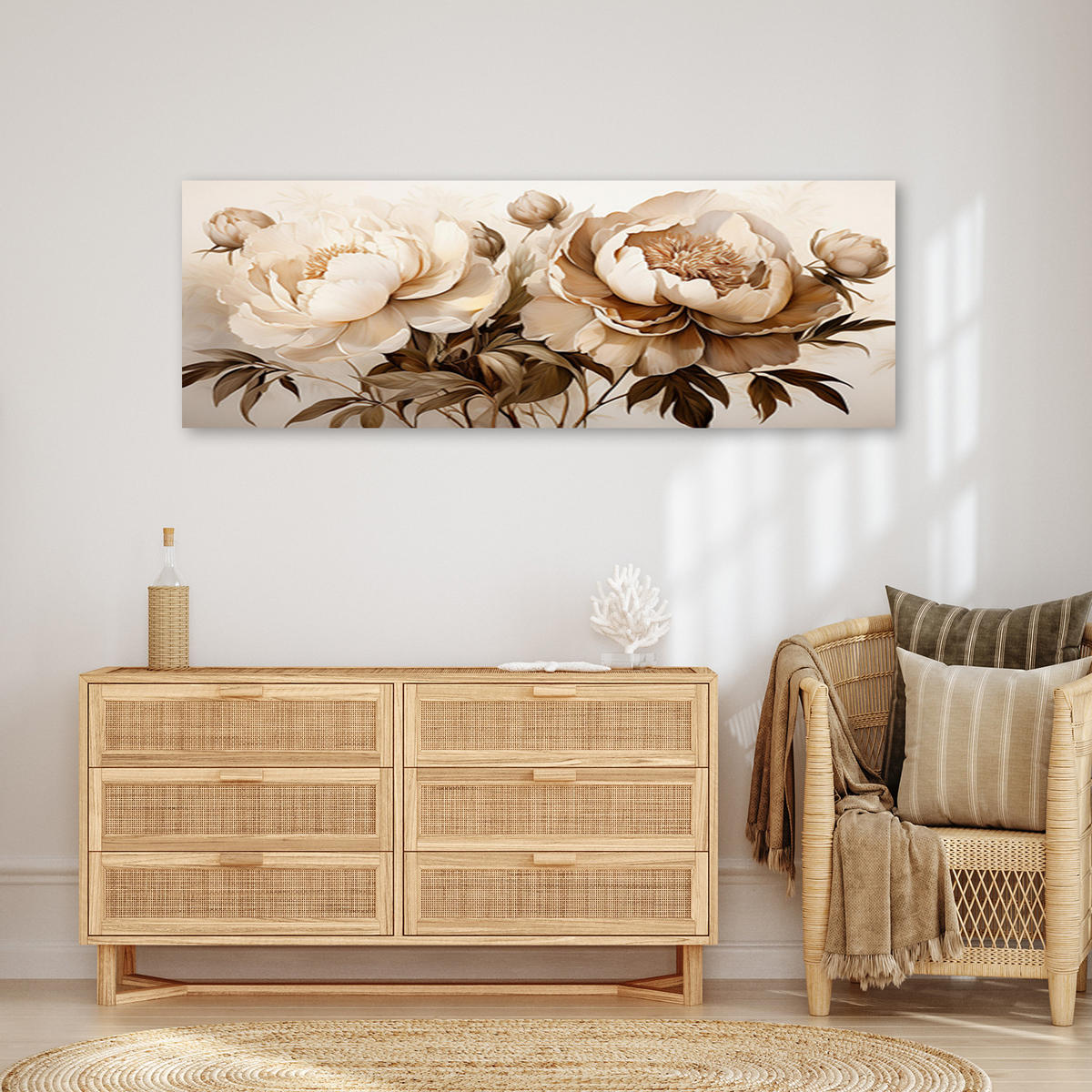 WANDBILD pfingstrosen blumen in beige - Beige, Textil (90/30cm) - Feeby