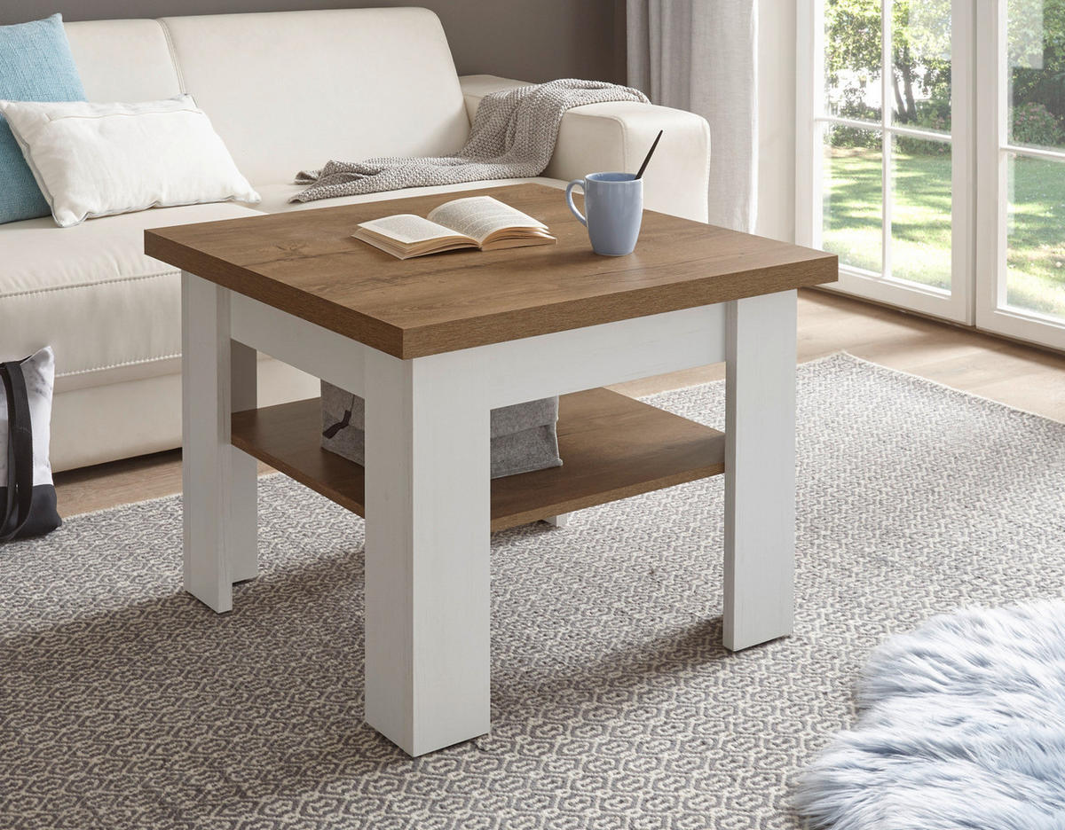 COUCHTISCH weiß Pinie, Eiche hell Landhaus Beistelltisch 70 x 70 cm - Eichefarben/Weiß, Holzwerkstoff (70/70/53cm) - Furn.Design