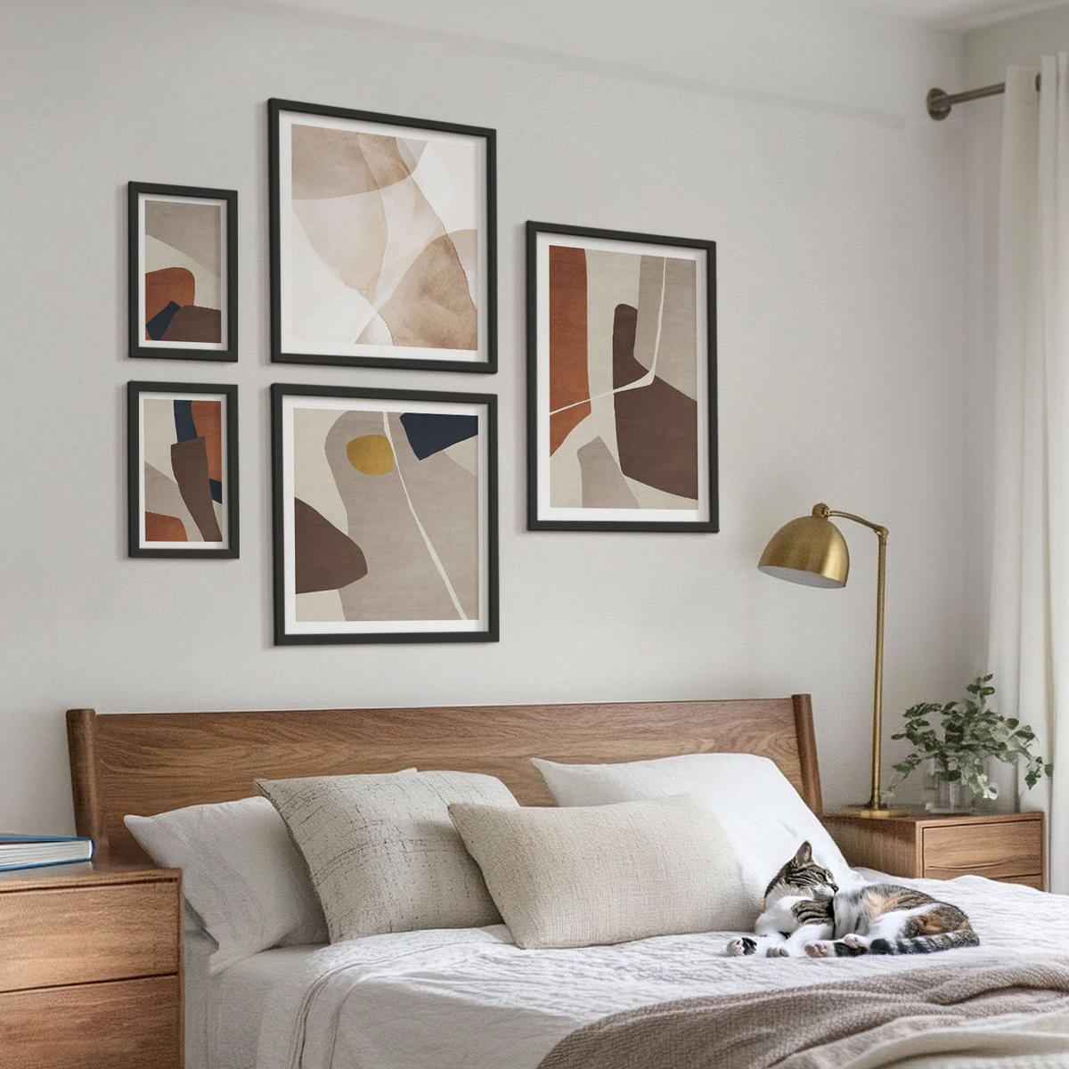 WANDBILDER 5er-Set - 50x50 cm & 20x30 cm & 40x60 cm Schwarzer Rahmen - Abstrakte moderne Formen - Schwarz, Kunststoff (40/60cm) - ArtPrintCave