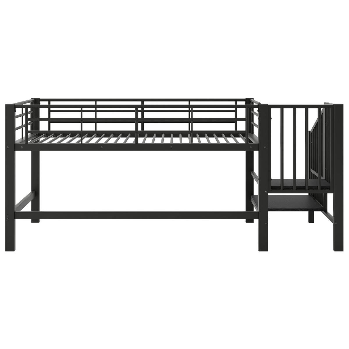 HOCHBETT 90/200 cm DE-03413, mit Stauraumtreppe, in Schwarz - Schwarz, Holzwerkstoff/Metall (90/200cm) - ComfortXL