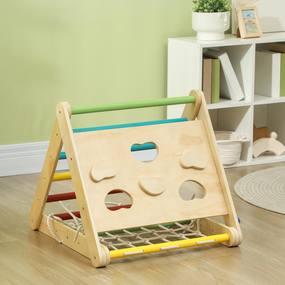 KLETTERDREIECK DE-18384 5-in-1 mit Rutsche und Kletternetz Natur - Multicolor, Holzwerkstoff (63/119cm) - ComfortXL
