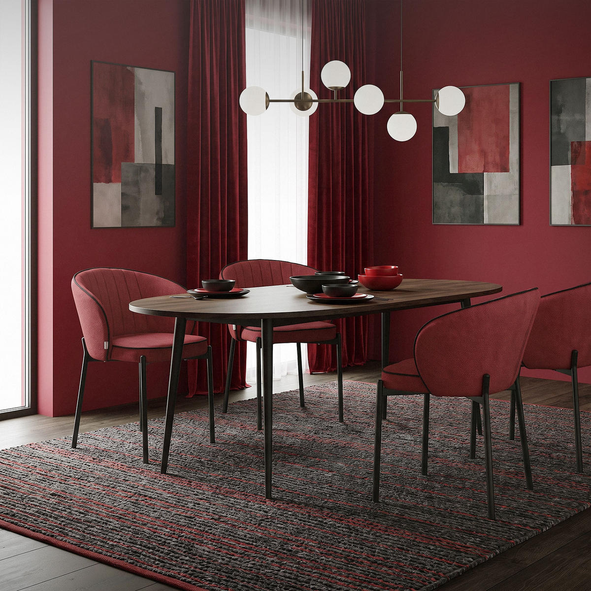 JÍDELNÍ ŽIDLE, sada 6 ks, červená - černá/červená, kov/textil (60/75/59cm) - ML-DESIGN