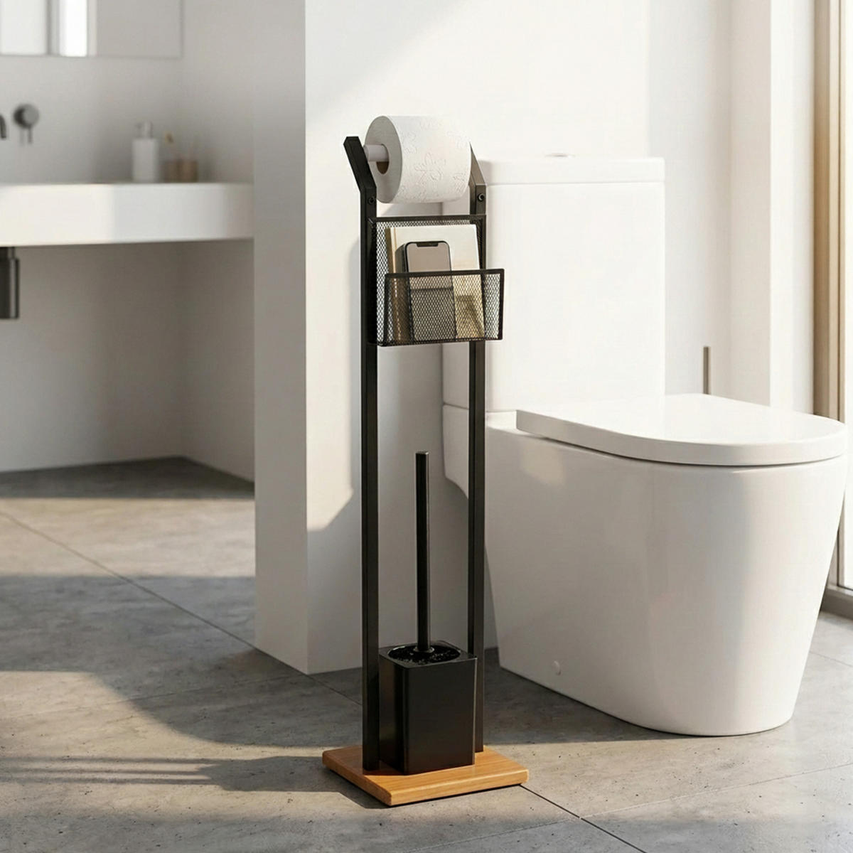 WC-GARNITUR Schwarz Holzoptik - Schwarz, Holzwerkstoff/Kunststoff (18.5/78/18.5cm) - Relaxdays