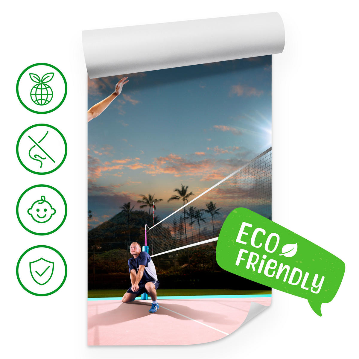 FOTOTAPETA Pre Študentskú Izbu Volejbal Pláž Trópy Zápas Hráč Palmy 250 x 175 cm - oranžová/čierna, papier (250/175cm) - Muralo