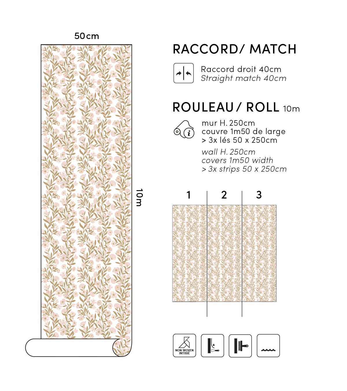 VLIESTAPETE Eleonore Blumen 50 cm x 10 m rosa/beige - Pink, Papier (50/1000cm) - Lilipinso